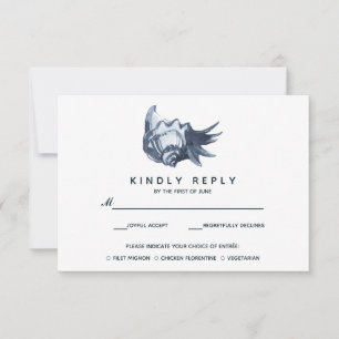 Die blaue Seashell   Hochzeitsrabatt mit Essenswah RSVP Karte