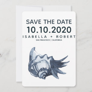 Die blaue Seashell Hochzeitsstichtag speichern Save The Date
