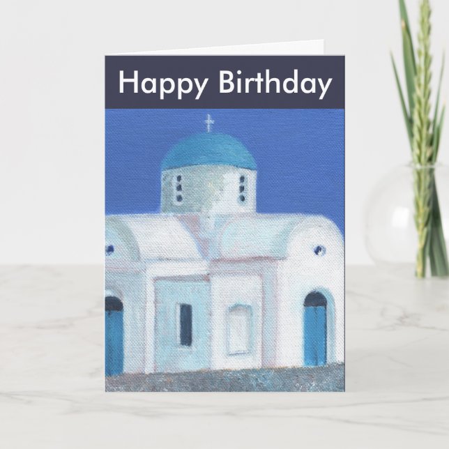 Die blaue und weiße griechisch-zyprische Kirche fr Karte (Vorderseite)