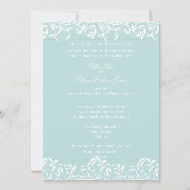 Die blaue und weiße Hochzeit von Sarah Jane Einladung (Vorderseite)