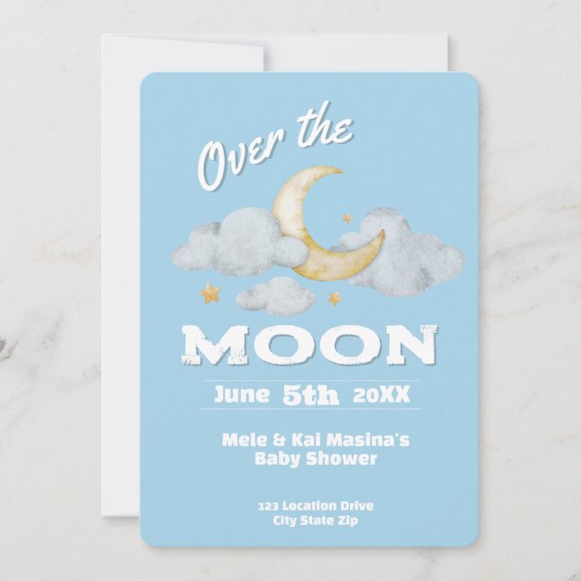 Die Blue-Baby-Dusche des Mond ist eine individuell Einladung (Vorderseite)
