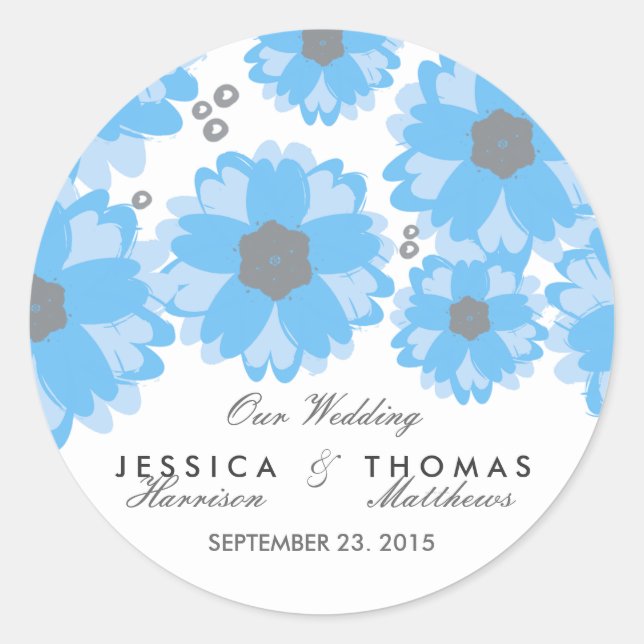 Die Blue Blossom Wedding Collection Siegel Runder Aufkleber (Vorderseite)