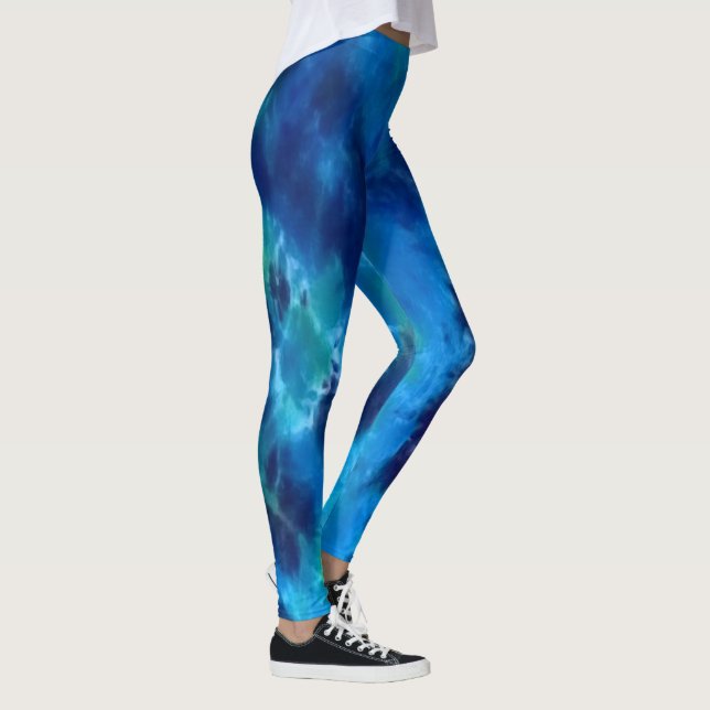Die Blues des Ozeans - Boho Krawatte gefärbte Volk Leggings (Rechts)