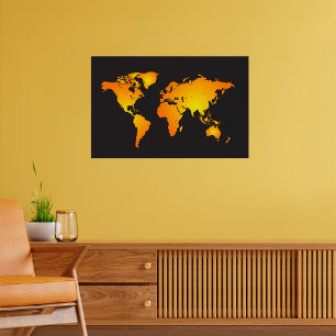Die blühende Weltkarte in orange und gelb Poster