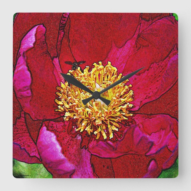 Die Blume der Bienen Quadratische Wanduhr (Vorderseite)