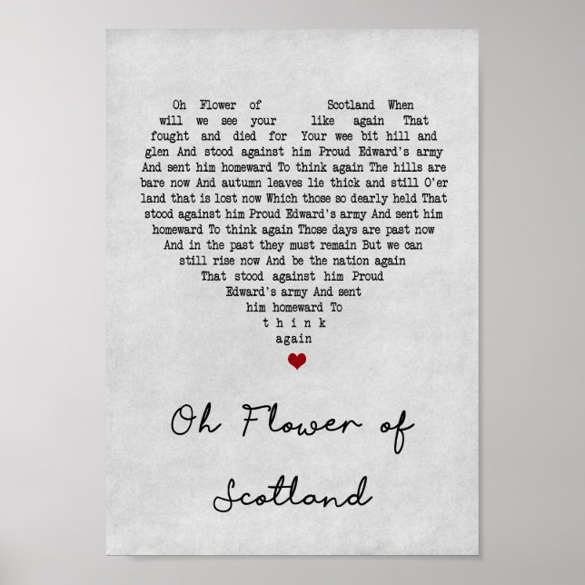 Die Blume von Scotland Grey Heart Song Lyric Print Poster (Vorne)