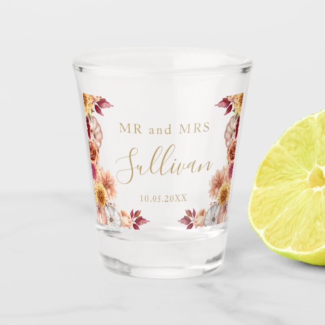Die Blume Wedding und Wedding Herbst bevorzugen Kü Schnapsglas (Vorderseite)