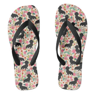 Die Blumen Dackel drehen Reinfälle - schwarze Flip Flops