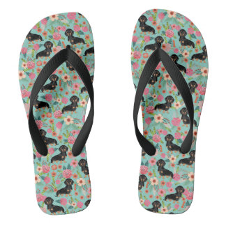 Die Blumen Dackel drehen Reinfälle um - schwärzen Flip Flops