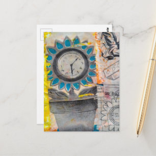 Die Blumen-Uhr-Pläne Mixed Media Collage Postkarte