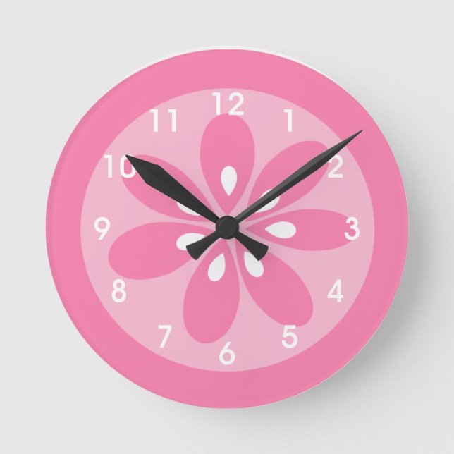 Die Blumen-Wand-Uhr des Mädchens rosa Runde Wanduhr (Vorderseite)