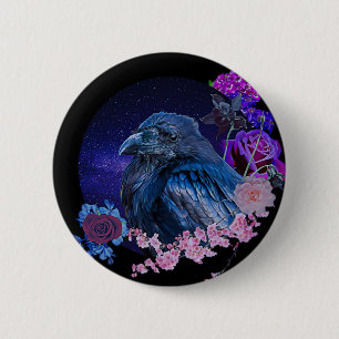 Die Blumengalaxie des Raven Goth Abzeichen Button
