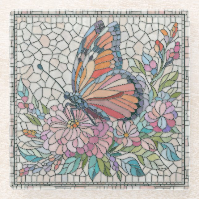 Die Blütenflüster - Mosaikkunst Glasuntersetzer (Vorderseite)