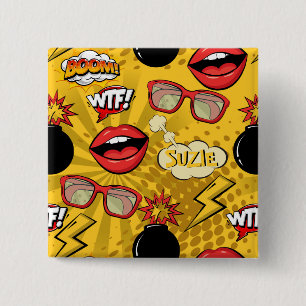 Die Bombe Retro Lips Red/Gold ID553 Button