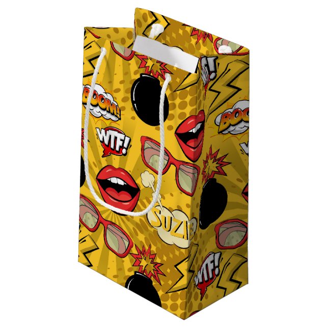 Die Bombe Retro Lips Red/Gold ID553 Kleine Geschenktüte (Rückseite Schrägansicht)