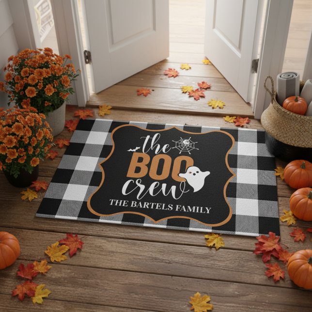 Die Boo-Crew Schwarz und Orange Custom Halloween Fußmatte (The Boo Crew Black and Orange Custom Halloween Doormat - Just add your name or special text!)