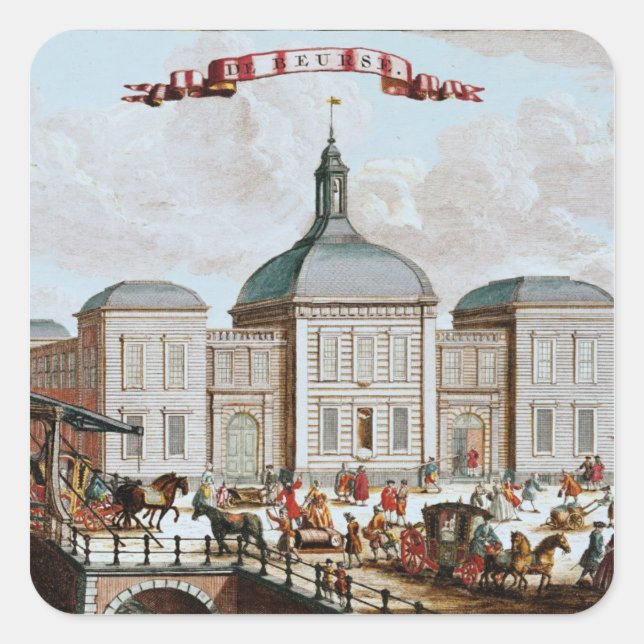 Die Börse, Amsterdam, 1743 Quadratischer Aufkleber (Vorderseite)