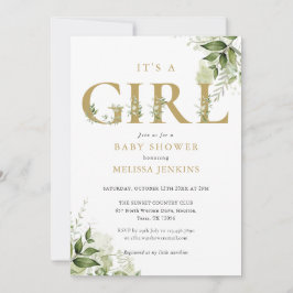 Die botanische Goldbrief-Babydusche eines Mädchens Einladung