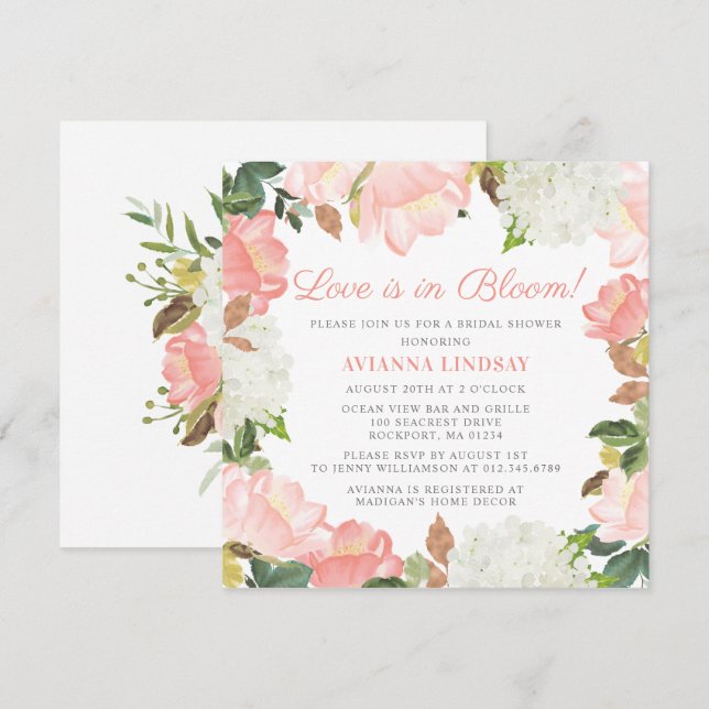Die botanische Liebe von Pink White Floral ist in  Einladung (Vorne/Hinten)