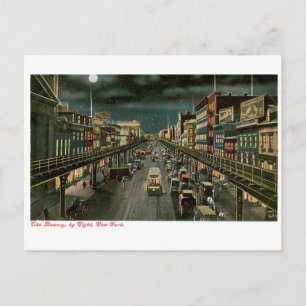 Die Bowery bei Nacht, New York. Vintage. Postkarte
