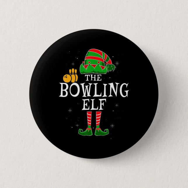 Die Bowling-Elf-Gruppe gleicht Weihnachtsbo Button (Vorderseite)