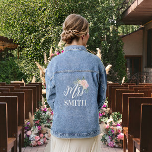 Die Braut Mrs. Pink Blumenstrauß Jeansjacke
