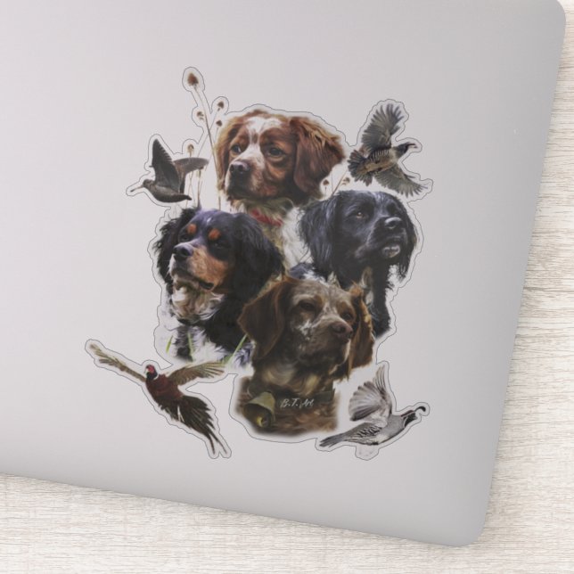 Die Bretagne-Spaniels, die Vogeljagdsaison Aufkleber (Detail)