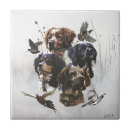 Die Bretagne-Spaniels, die Vogeljagdsaison Fliese