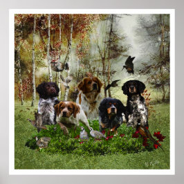 Die Bretagne-Spaniels, die Vogeljagdsaison Poster