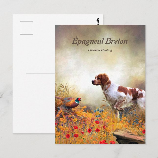 Die Bretagne-Spaniels, die Vogeljagdsaison Postkarte (Vorne/Hinten)