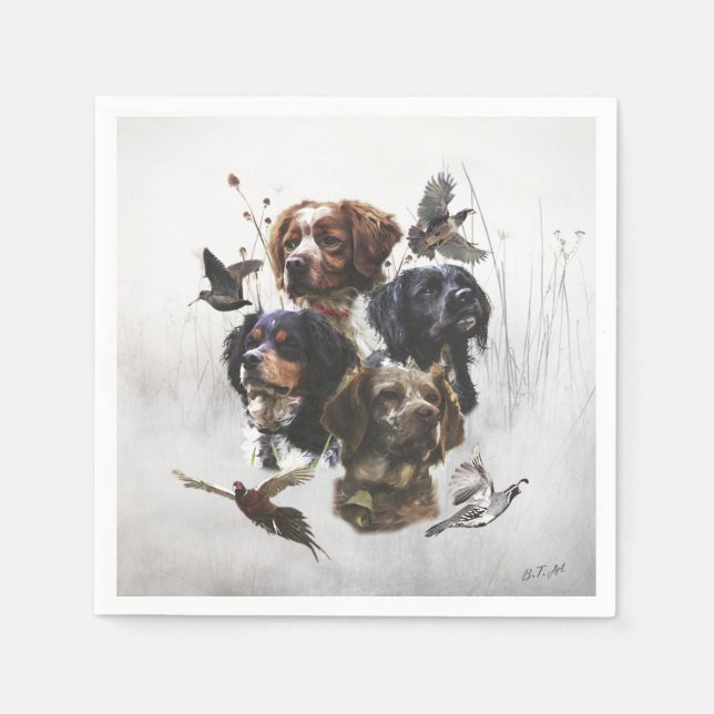 Die Bretagne-Spaniels, die Vogeljagdsaison Serviette (Vorderseite)