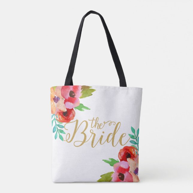 Die Bride Gold Moderne Text farbenfrohe florale Ak Tasche (Rückseite)