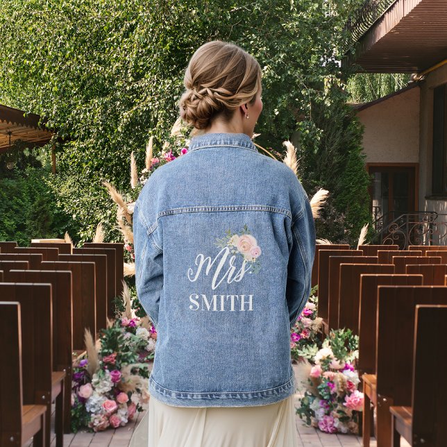 Die Bride Mrs. Pink Floral Bouquet Jeansjacke (Von Creator hochgeladen)