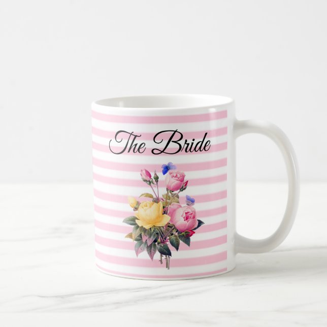 Die Bride Pink Rose Bouquet personalisierte Umarmu Kaffeetasse (Rechts)