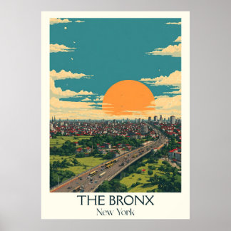 Die Bronx New York Vintag Sunset City Travel Art Poster
