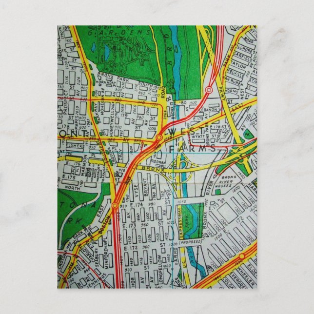 Die Bronx, NY Vintag Map Postkarte (Vorderseite)