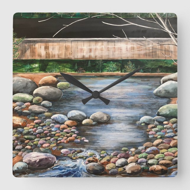 Die BROOK Lanscape Original Handgemälde Quadratische Wanduhr (Vorderseite)