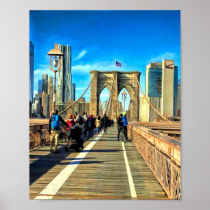 Die Brooklyn Bridge von Manhattan, NYC zu Fuß erre Poster