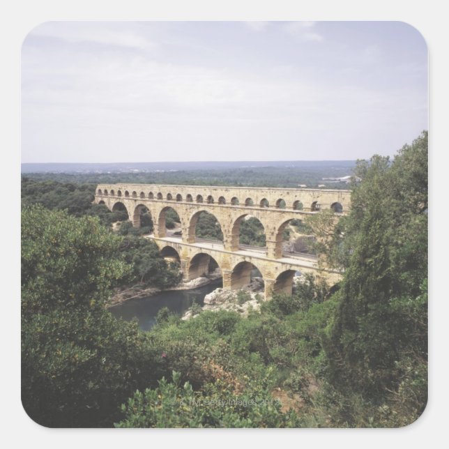 Die Brücke des Gard Quadratischer Aufkleber (Vorderseite)