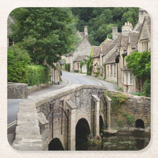 Die Brücke im Schloss Combe, BRITISCHER Rechteckiger Pappuntersetzer (Vorderseite)