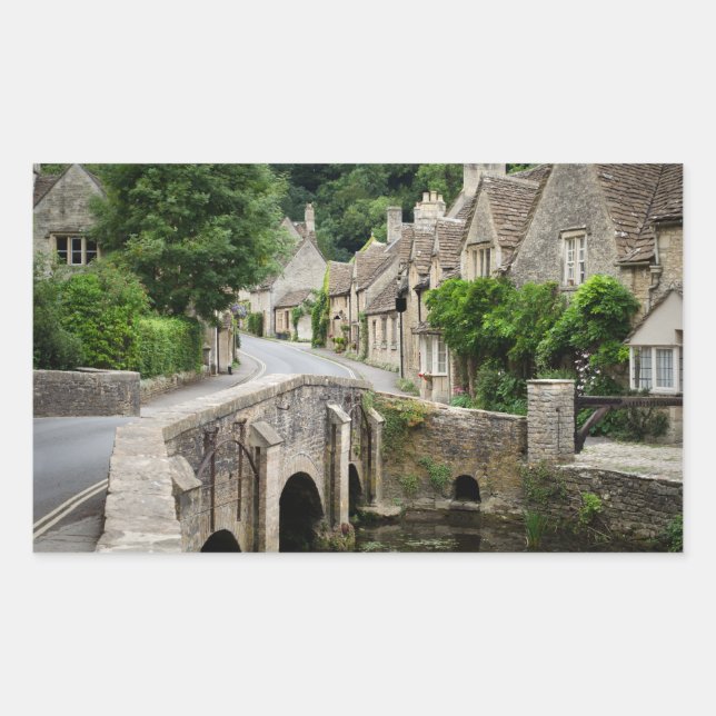 Die Brücke in Castle Combe, britischer Rechteckauf Rechteckiger Aufkleber (Vorderseite)