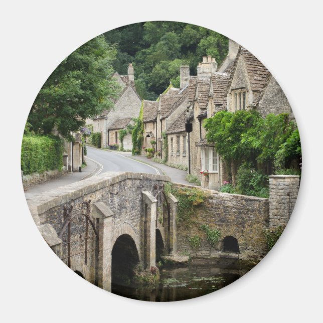 Die Brücke in Castle Combe, UK, runder Magnet (Vorne)