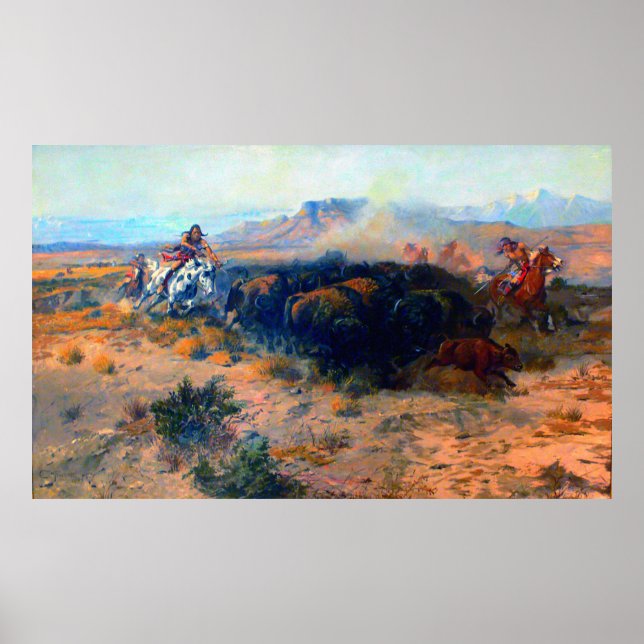 Die Buffalo-Jagd auf die amerikanische Ureinwohner Poster (Vorne)