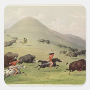 Die Büffel-Jagd, c.1832 Quadratischer Aufkleber