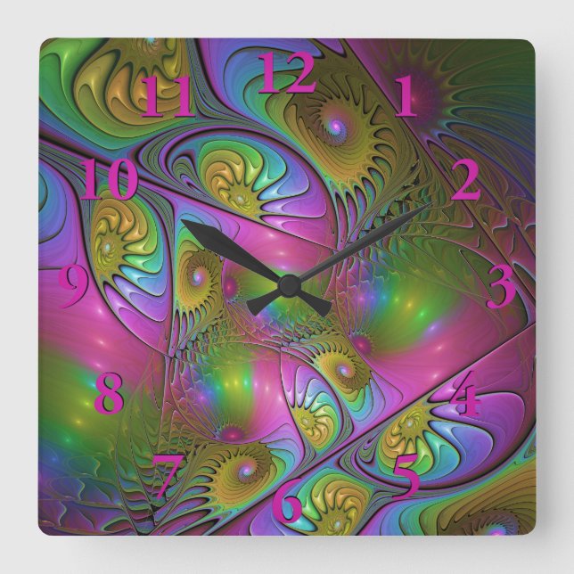 Die bunte leuchtende moderne abstrakte quadratische wanduhr (Vorderseite)