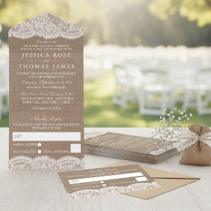 Die Burlap & Lace Hochzeitskollektion All In One Einladung