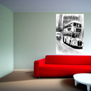 Die Busse in der Stadt AI Art Poster