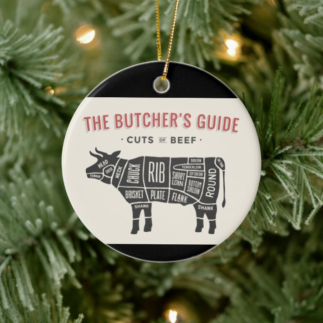 Die Butcher führen Teile von Rindfleisch Keramik Ornament (Baum)