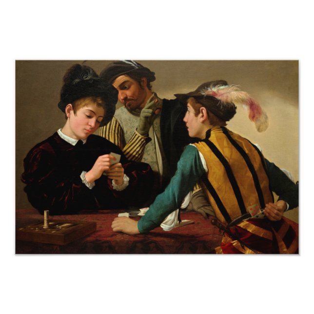 Die Cardsharps, 1595 von Caravaggio Fotodruck (Vorne)