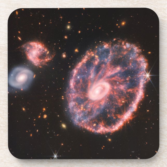 Die Cartwheel Galaxie und ihre Begleitgalaxien. Getränkeuntersetzer (Vorderseite)